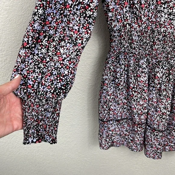 New Rails Faren Floral Ruffled Mini Dress Midnight Meadow Long Sleeve Smocked M - Picture 5 of 16